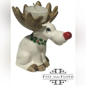 VINTAGE FITZ & FLOYD REINDEER CANDLE HOLDER RUDOLPH CHRISTMAS DECOR COLLECTIBLE